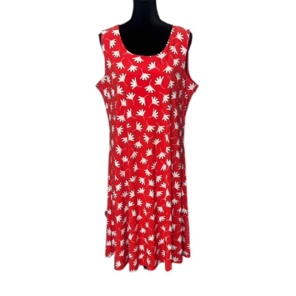 Anne Klein - Red and White Floral Patterned Midi Dress - Size 1X